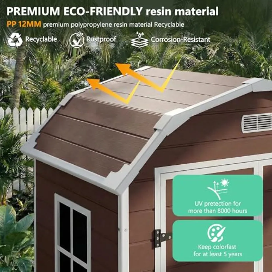 Outdoor storage shed for patios, gardens, backyards; galvanized steel; gray; waterproof with floor, window vents, lockable door