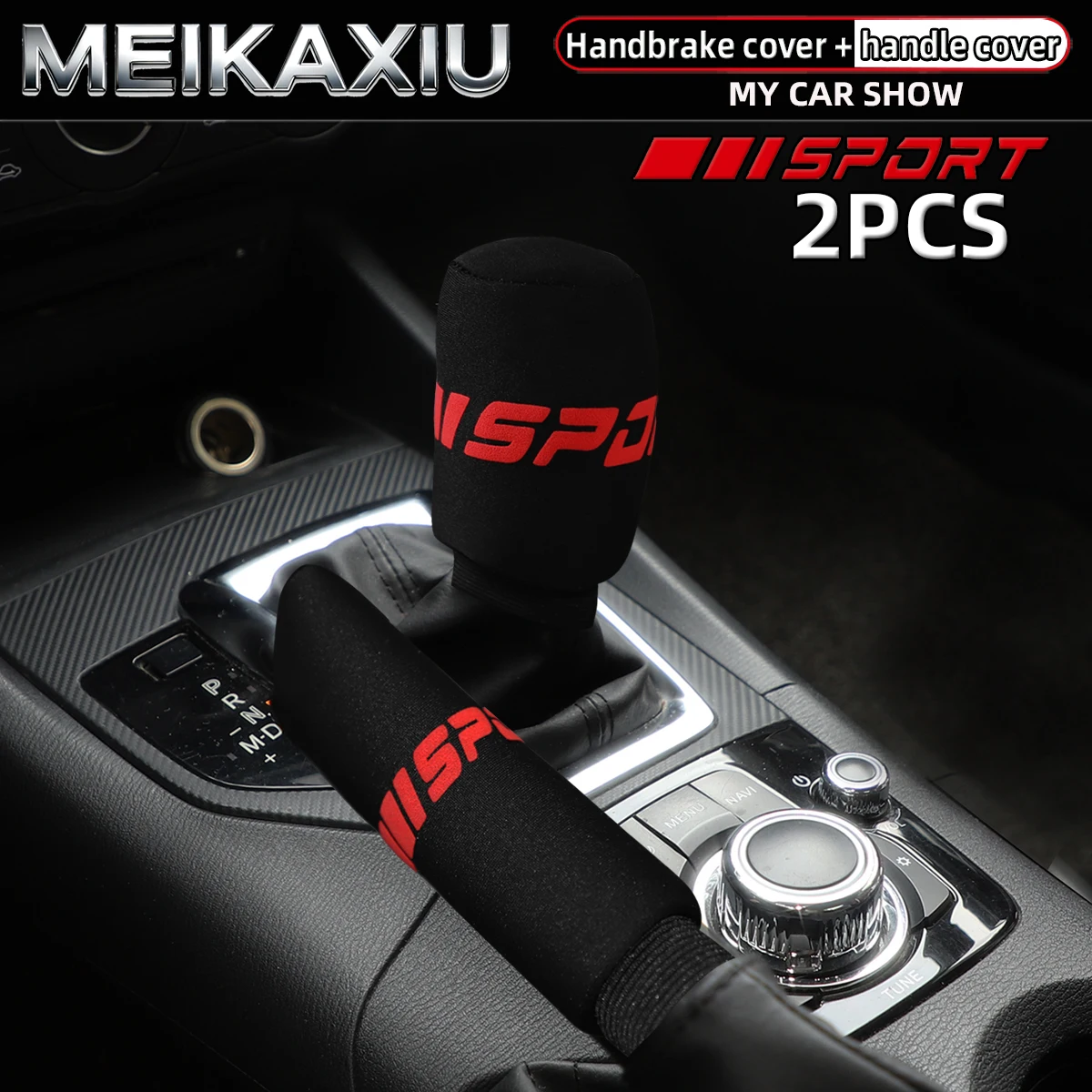 2-teiliges 3D-Schaumstoff-Sport-Set, neues atmungsaktives Stoff-Handbrems- und Schalthebel-Abdeckungs-Set, Auto-Dekorationsartikel, Damen-Auto-Set