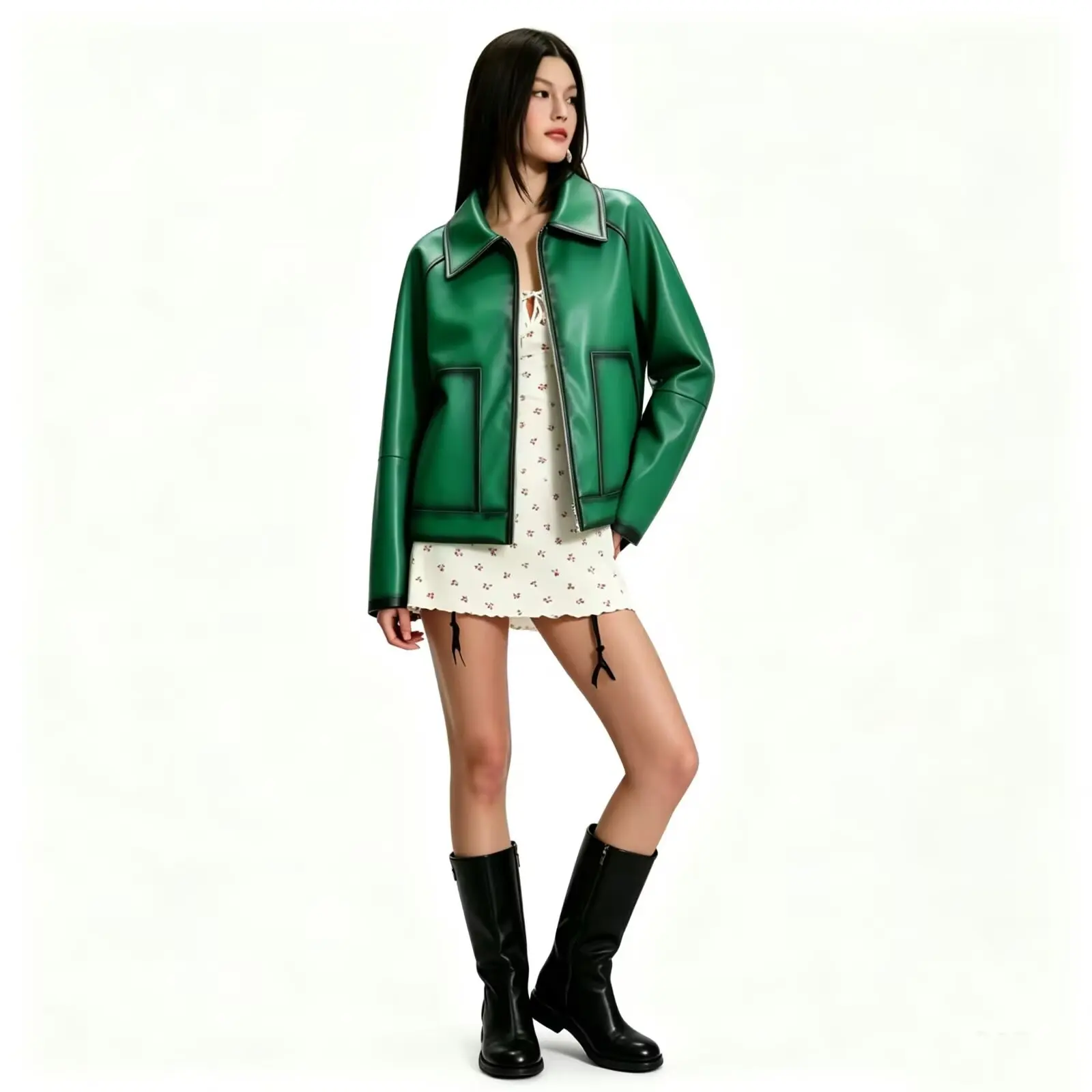 Spring Summer New Arrival Women's Fashionable Retro Style PU Leather Flight Jacket Coat Versatile Outerwear Long Sleeve Zipper