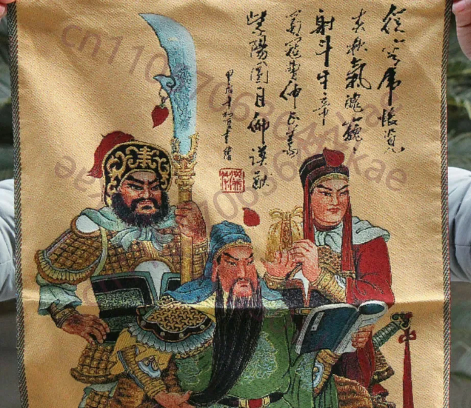 China Buddhism Cloth Silk Guan Gong GuanYu Protector Deity Thangka Thanka Mural