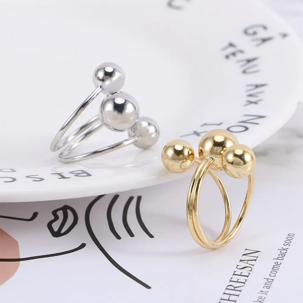 هدية زفاف للنساء دائرة أنيقة كبيرة فضية وذهبية اللون كرة معدنية الإبهام خاتم الإكسسوارات البنصر #3