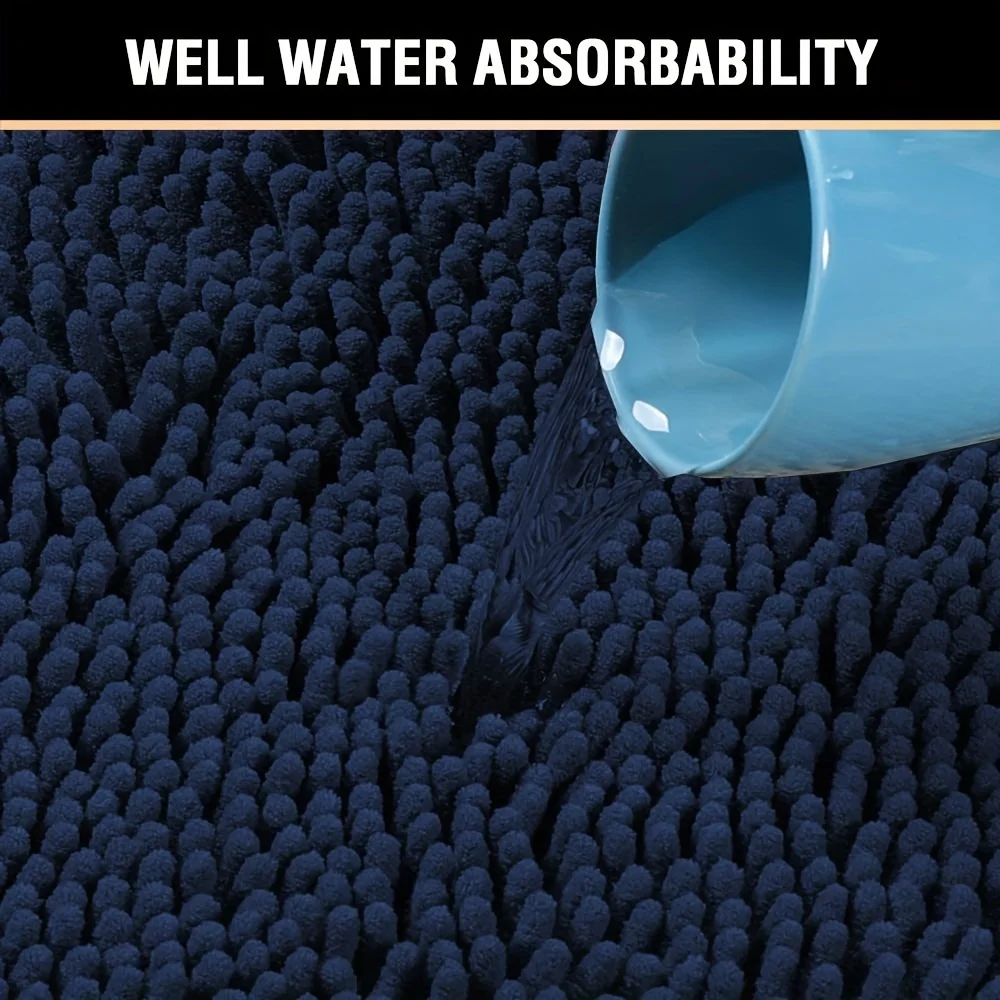 1 tappetino da bagno in ciniglia blu - super assorbente e antiscivolo - lussuosamente morbido, durevole, lavabile in lavatrice - Perfetto per il bagno e