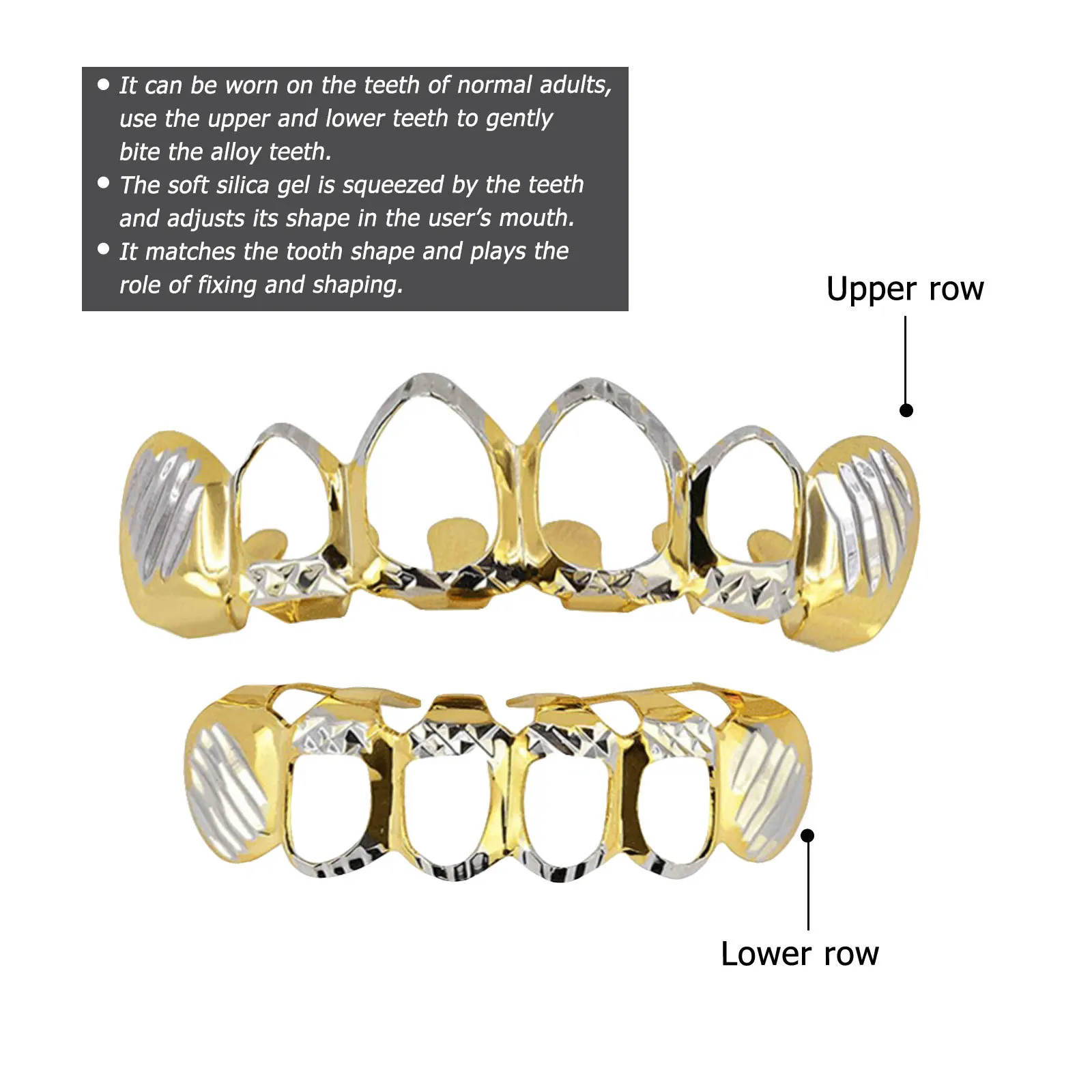 

1Set Golden Teeth Brace Hip Hop Style Jewelry Rapper Bottom Teeth Grill Halloween Party Fashion Performance Gift