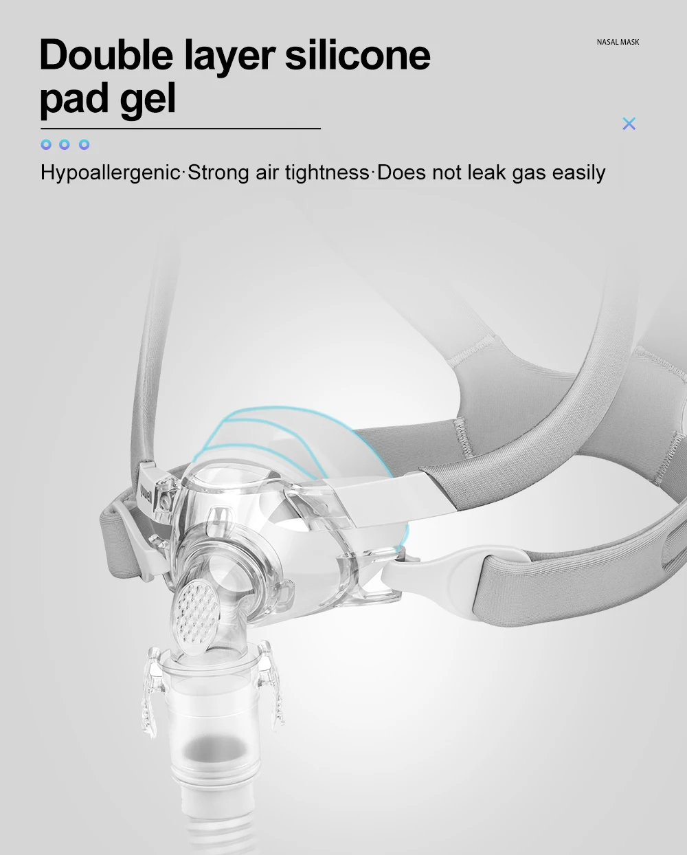 YUWELL Nasen-CPAP-Maske mit Kopfbedeckung, Schlauch, Silikongel-Kissen für APAP CPAP-Maschine, Schlafapnoe, Anti-Schnarch-CPAP-Nasenmaske – Detail 8