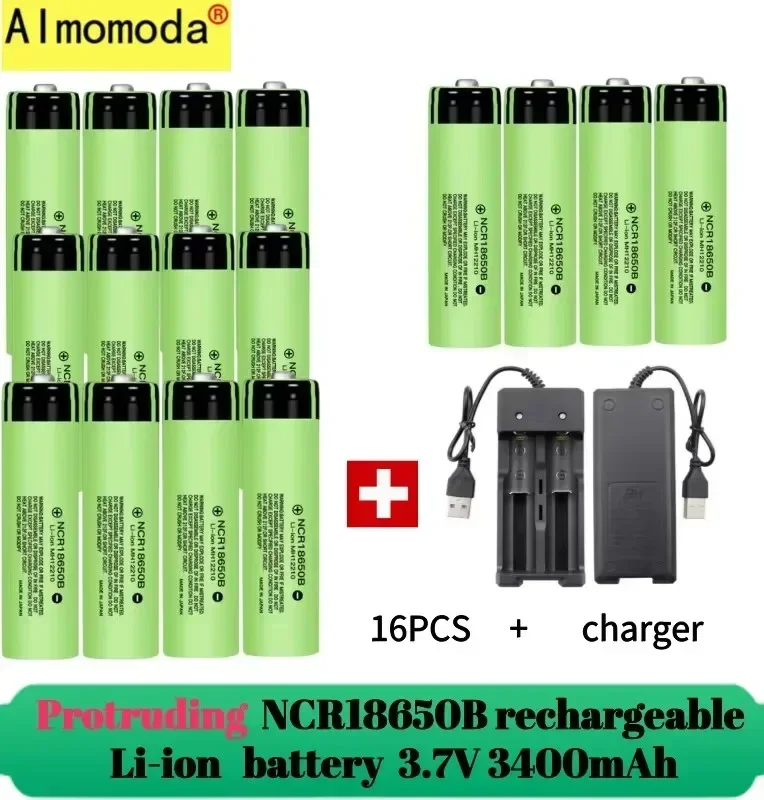 spike2024 protruding 100% rechargeable lithium battery NCR18650 3.7V 3400mAh 34B USB charger original battery cell flashlight