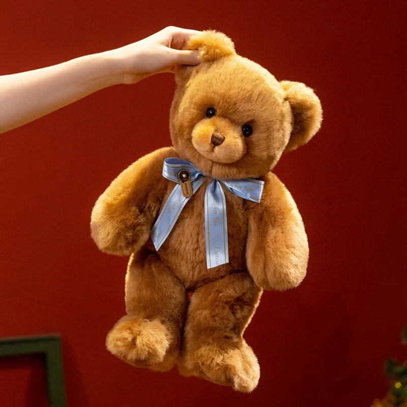 Teddy Bear Plush Doll with Bowknot Ribbon Soft Stuffed Animal Toy Home Sofa Decor Sweet Present for Valentine Birthday