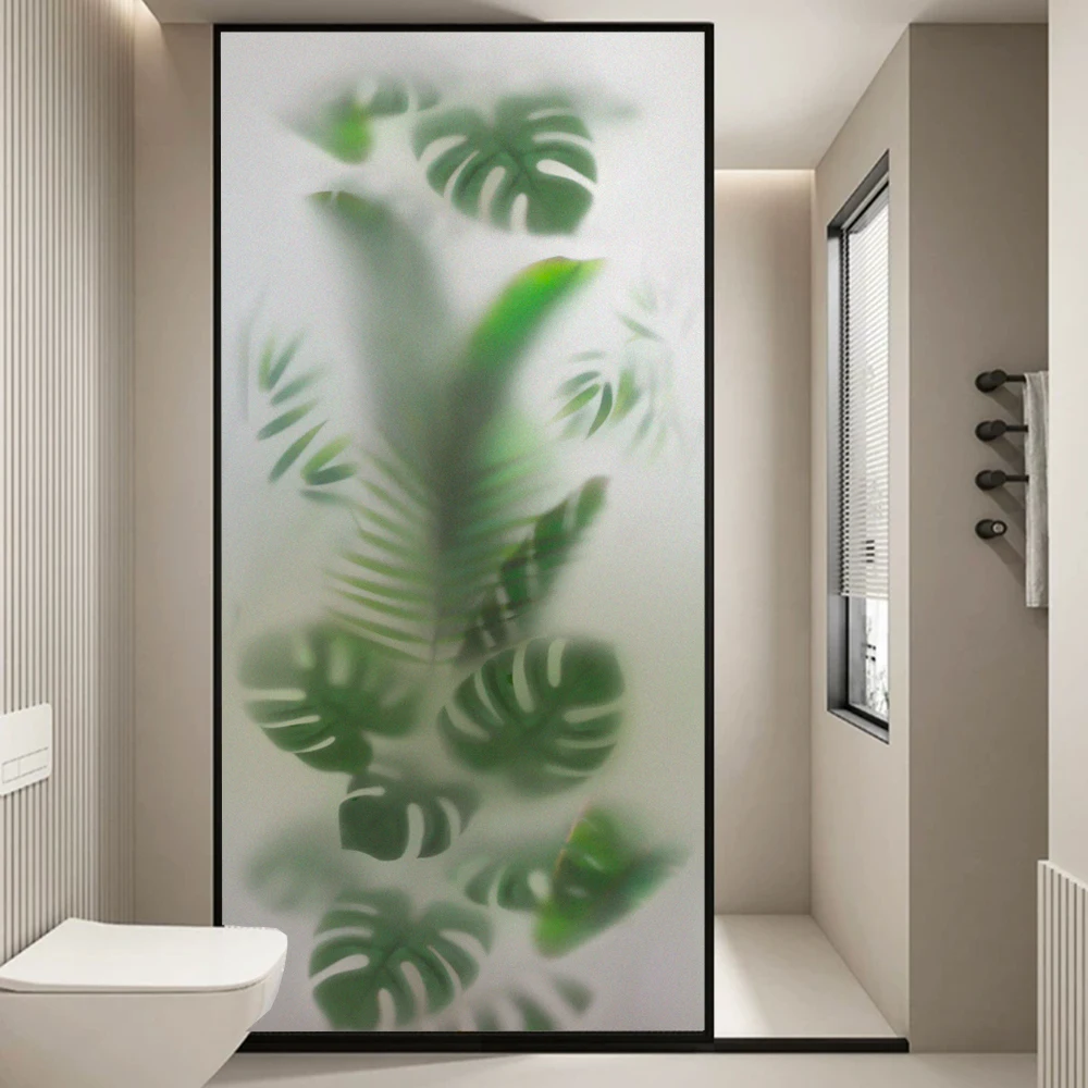 Frosted Green Plants Decorative Window Film Privacy Heat Insulation and Anti UV Blocking Static Cling Glass Sticker for Home