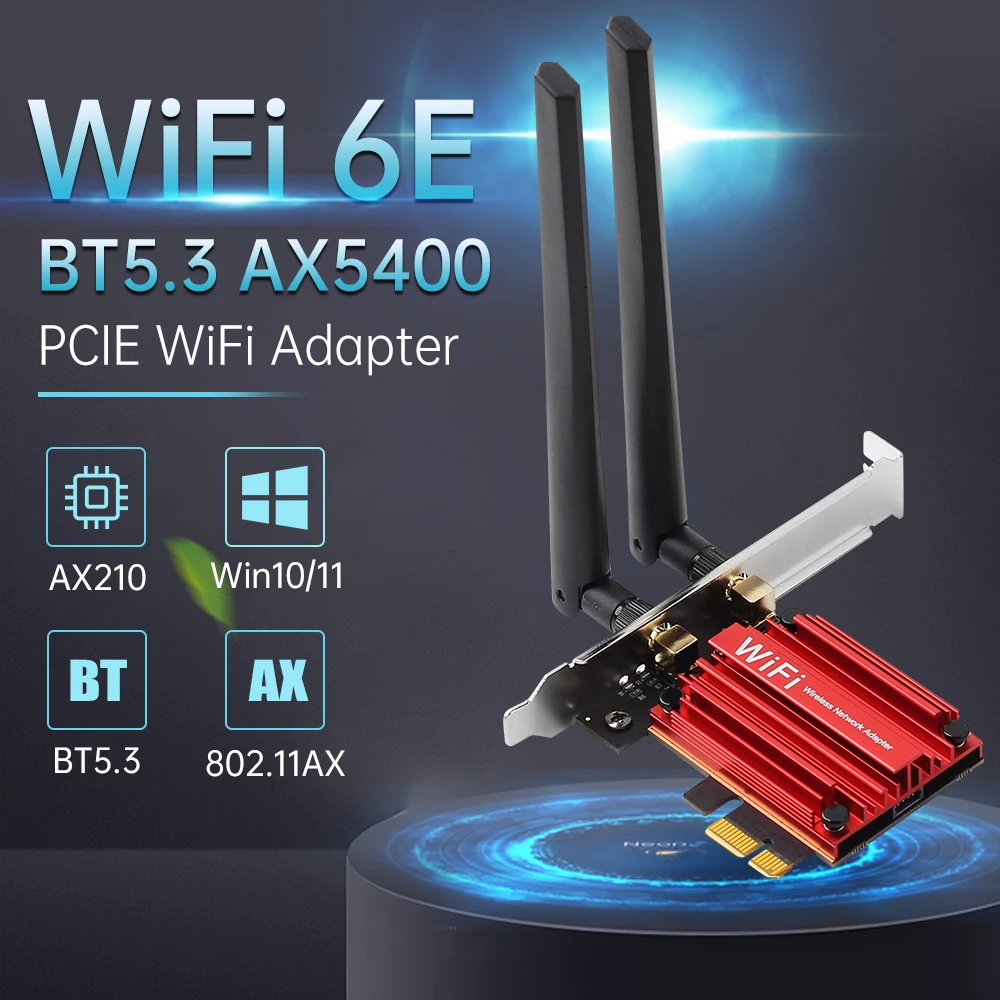 

WiFi 6E AX210 BT5.3 PCIE WiFi Adapter Wireless Network Card Tri-Band 2.4/5/6GHz 802.11ax AX210 For Win 10/11
