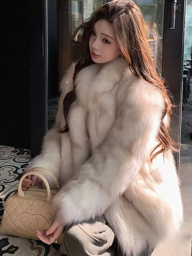 Sun Island New Whole Skin  Fur Coat Women Winter Stand Collar Slimming Popular Mink Fur Long Sleeve Coat Warmth Commute Style