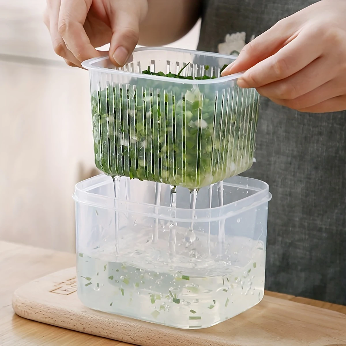 Food Storage Containers with Lids Airtight Scallion Preservation Box Fridge Fresh-Keeping Container Divided Fruit Storage