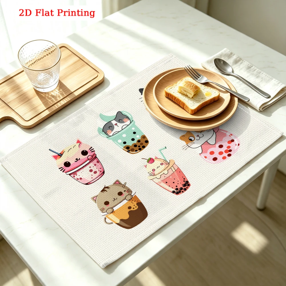 Cute Cat Bubble Tea Kitchen Placemat Cute Cat Bubble Tea Linen Pad Dish Coffee Cup Table Mat 1PC 30x40cm