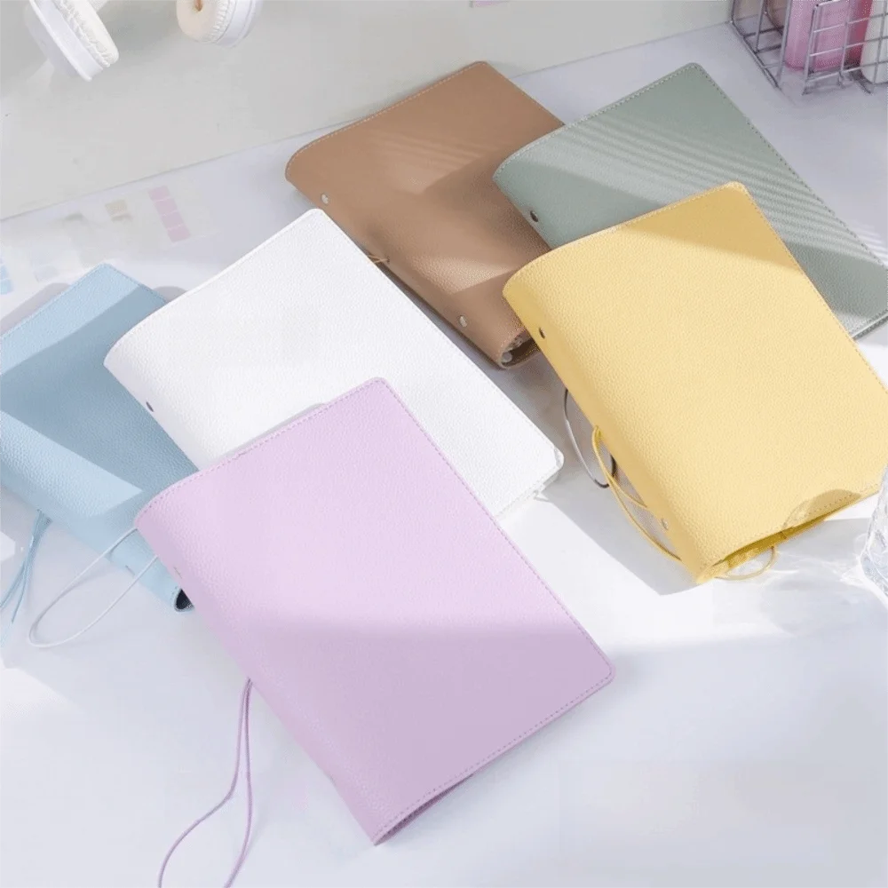 Simple A5 Book Cover DIY Binder Replaceable Notebook Leather Cover PU Leather Diary Agenda Planner Cover Album Stationery