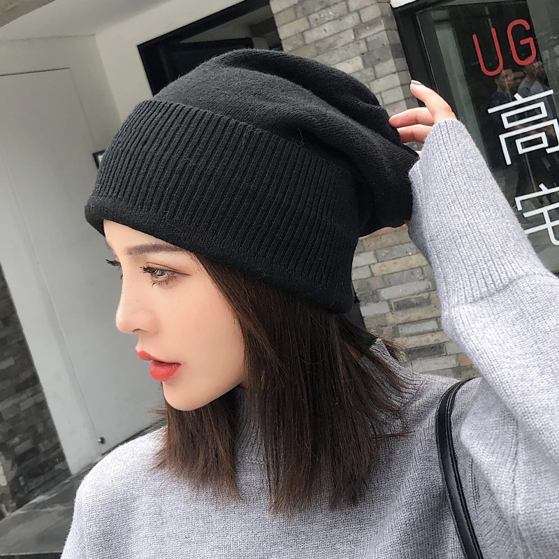 2024 Winter Warm Wool Oversize Beanies Hat For Women Autumn Rall-Match Korean Fashion Hat Large Size Big Head Loose Knitted Hat