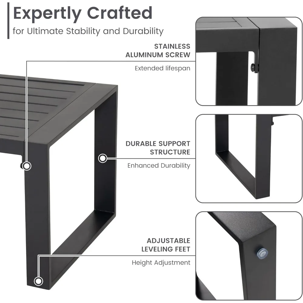 طاولة قهوة خارجية، طاولات قهوة مستطيلة للفناء للخارج، طاولة جانبية للقهوة من الألومنيوم لجميع الأحوال الجوية للسطح #5