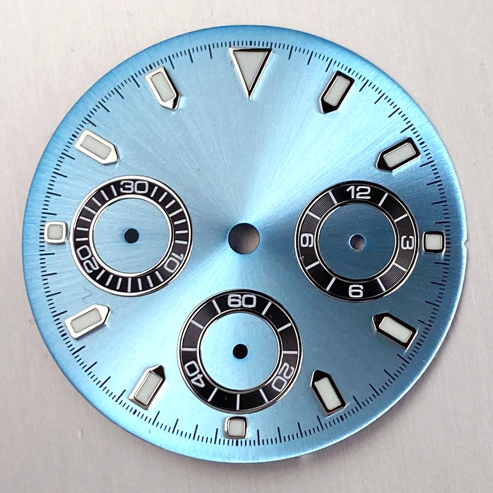 VK63 29.5mm White/Black/Blue Watch Dial 6 hands for VK63A Quartz Movement Chronograph Indices Watch Accessories watch parts
