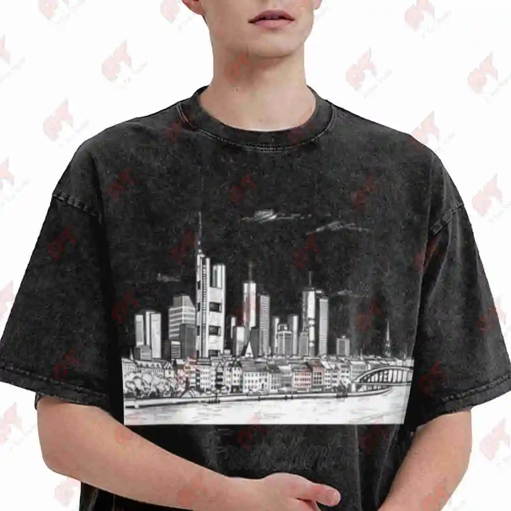 Frankfurt Am Main Germany Memory Souvenir FFM Vintage Washed Tee Pure Cotton T-Shirt