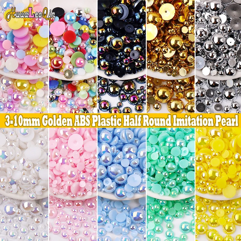 5g Multi-sized Golden ABS Plastic Half Round Imitation Pearls Loose Spacer Seed Beads for Needlework Jewelry Making DIY Nail