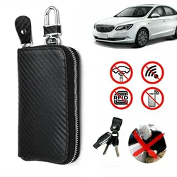 Car Key RFID Signal Blocker Case PU Leather Anti-theft Faraday Cage Fob Pouch Keyless Blocking Bag Key Case For Car Black