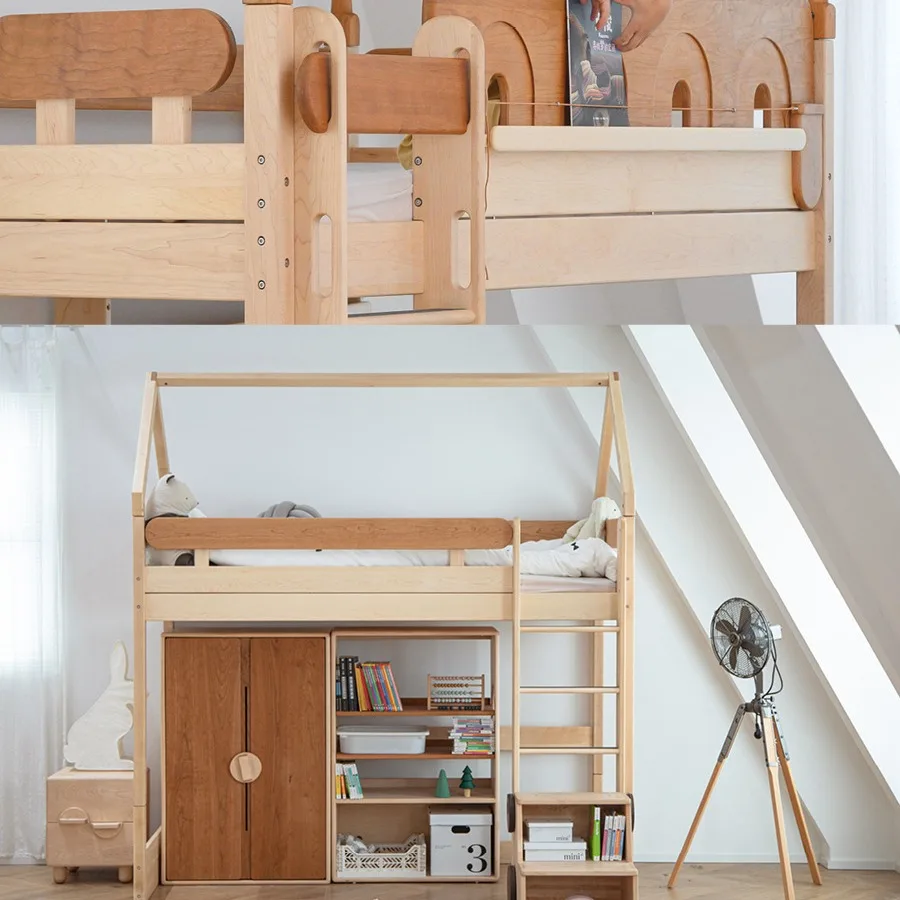 bed solid wood children's bed tree house half high castle slide elevated wardrobe house  solid wood