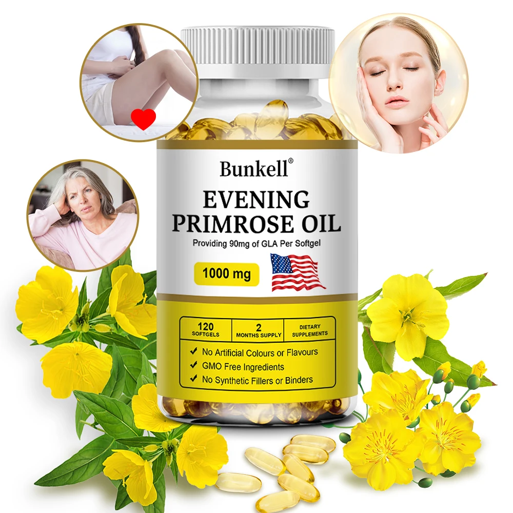 

Evening Primrose Oil Capsules - Contains GLA To Whiten Skin, Balance Female Hormone, Improve Hair and Skin Health, Non-GMO