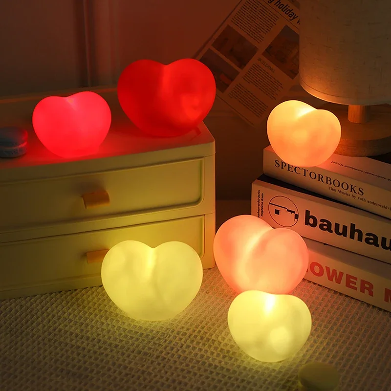 

1pcs Cute Heart Night Light Vinyl LED Sleeping Lamp Bedside Touch Nursery Nightlight For Kids Room Happy Birthday Gift