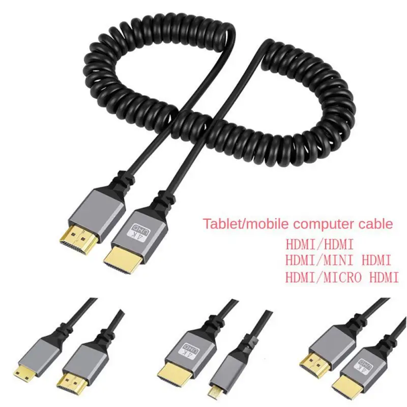 Right/Left Angle Mini  HDTV-compatible / Micro HDTV- compatible male to male stretch Spring Curl Flexible cable  V1.4 DSLR Cable