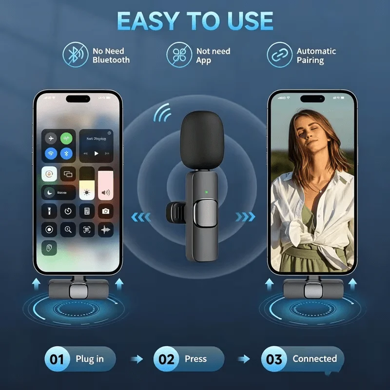 Wireless Mini Microphone For Iphone 17/16/15 Android Phones Omnidirectional Lavalier Microphone for Interviewing Video Podcasts