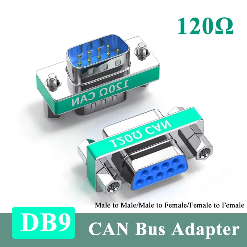 DB9 Serial Port Conversion Connector CAN Bus Plug Male to Female Head Built-in 120 Ohm CAN Terminal Resistance with 1% Accuracy