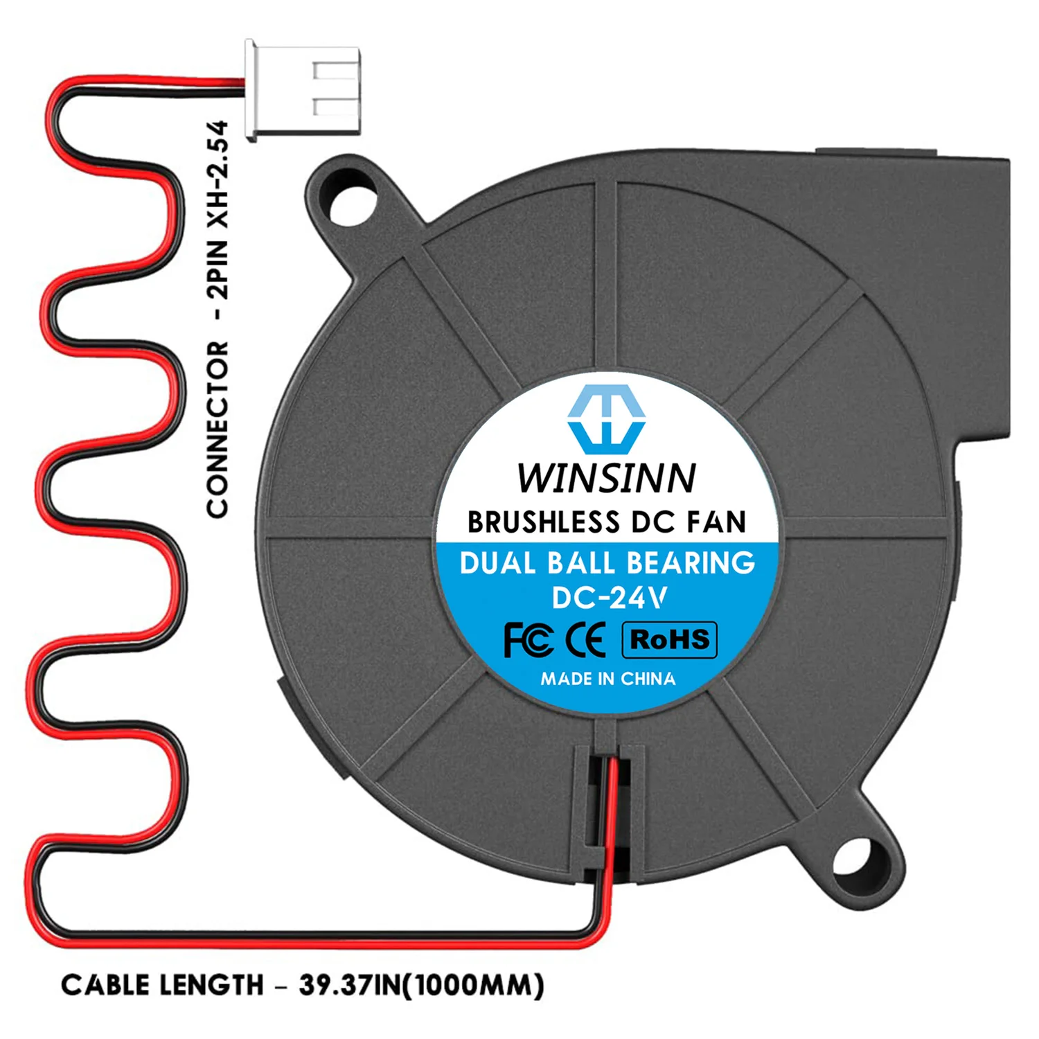 WINSINN 5015 ventola da 50mm 5V 12V 24V 1 metro, Micro ventilatore per stampante 3D cuscinetto a sfere idraulico/doppio, raffreddamento senza spazzole 50x15mm 2pin