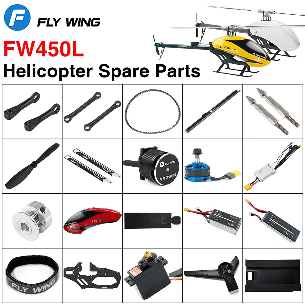 Flywing FW450L RC Helicopter Parts Battery Motor ESC Servo Gear Rotor Housing Control Arm Set Belt Original and Upgrade