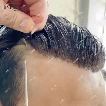 90% Dichte natürliches Licht super dünne Haut nicht nachweisbare Haaransatz Herren Toupet Menschenhaar blond braun grau Haare rsatz system