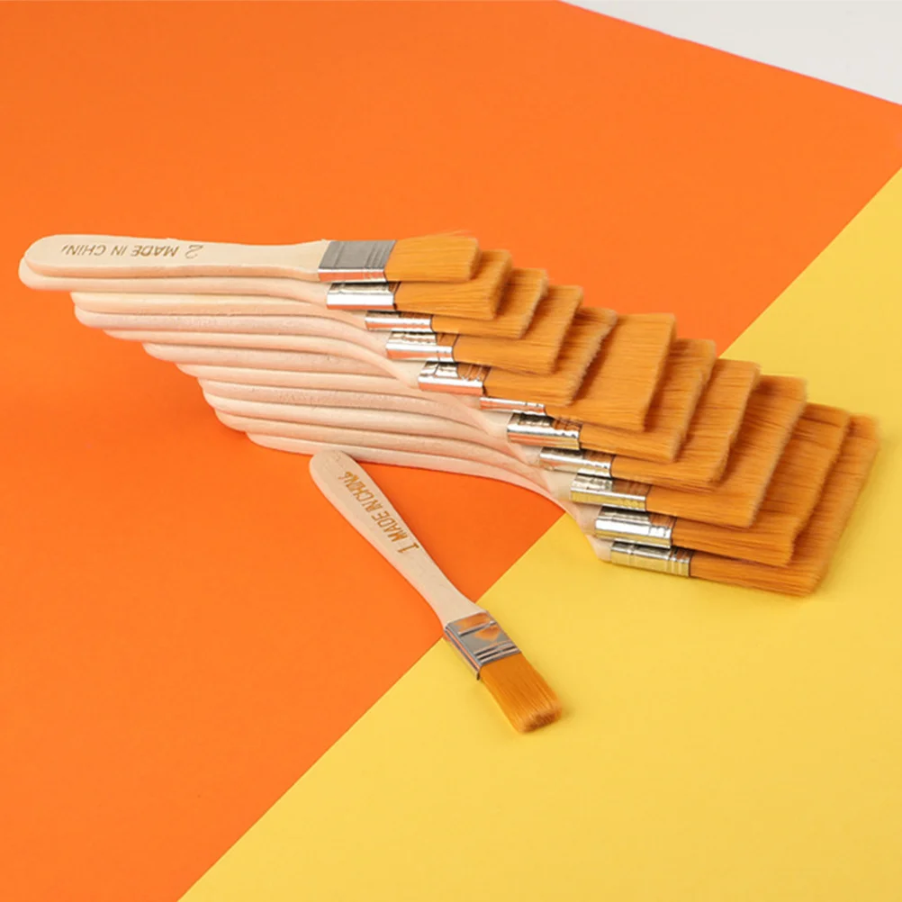 

12pcs Paint Brush Set Nylon Paint Brush Flat Wooden Handle For Wall Staining Fence Painting Diy Craft Art Work Tools