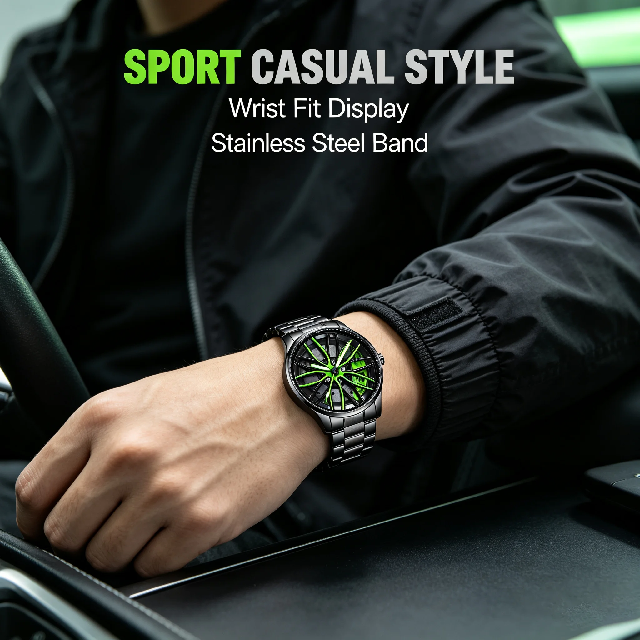 LIGE Men's Fashion Watch 3D Car Wheel Watch Men's Stainless Steel Watch Sports Watch Night Light Waterproof Quartz Watch Box