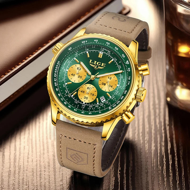 LIGE Men Watch Fashion Top Brand Luxury Leather Watch For Men Outdoor Sports Waterproof Luminous Quartz Chronograph Reloj Hombre