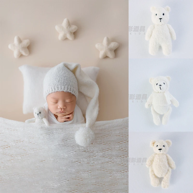 

Knitted Bear Doll for Newborn Photography, Soft Handheld Stuffed Animal Toy, Professional Newborn Photography Prop