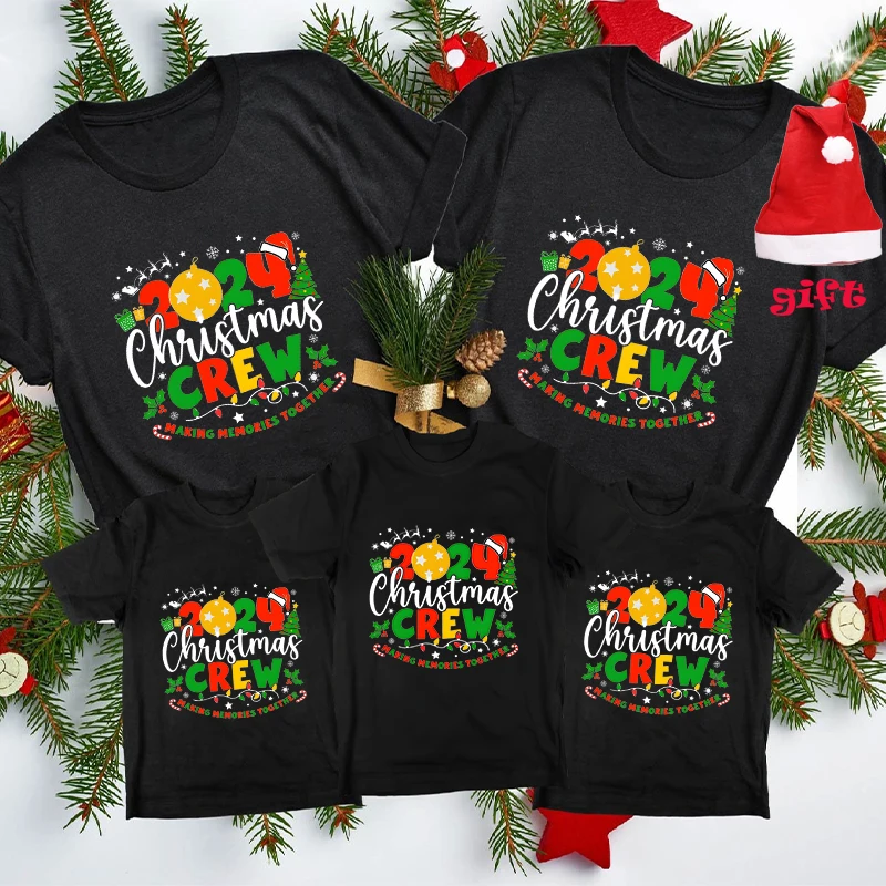 Family Christmas 2024 Making Memories Together Shirts Family All Together T-shirt Xmas Crew Party Tshirt with Christmas Hat Gift