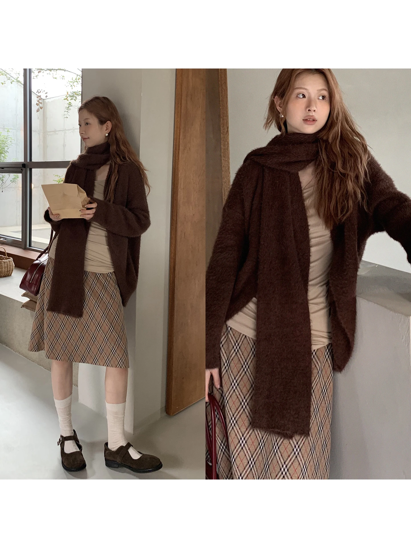 Rood Celebri gebreid open vest dames herfst Faion 2025 nieuwe Lazy Sle Top Coffee Design Sense trui jas