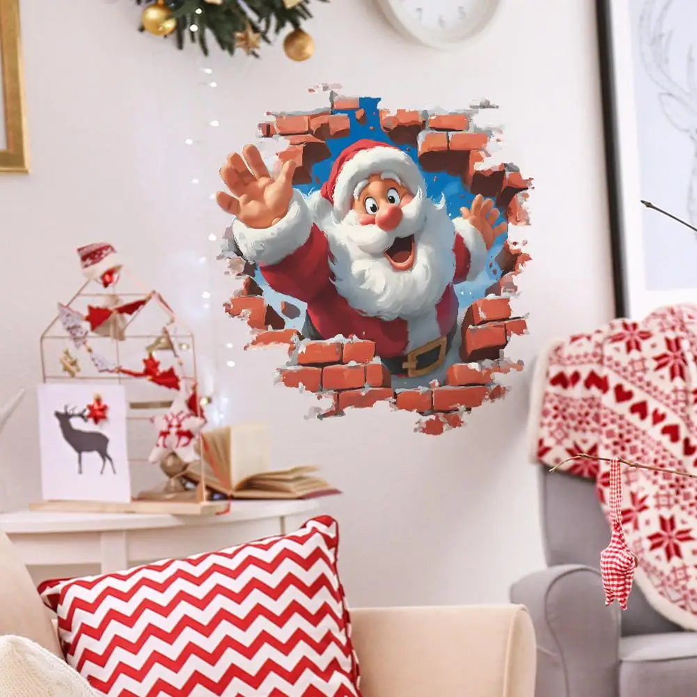 3D Cristmas Wall Stickers,Stanta Claus Decal,Santa Break Through Wall Stickers Decal for Toilet, Window Home Holiday Party Decor