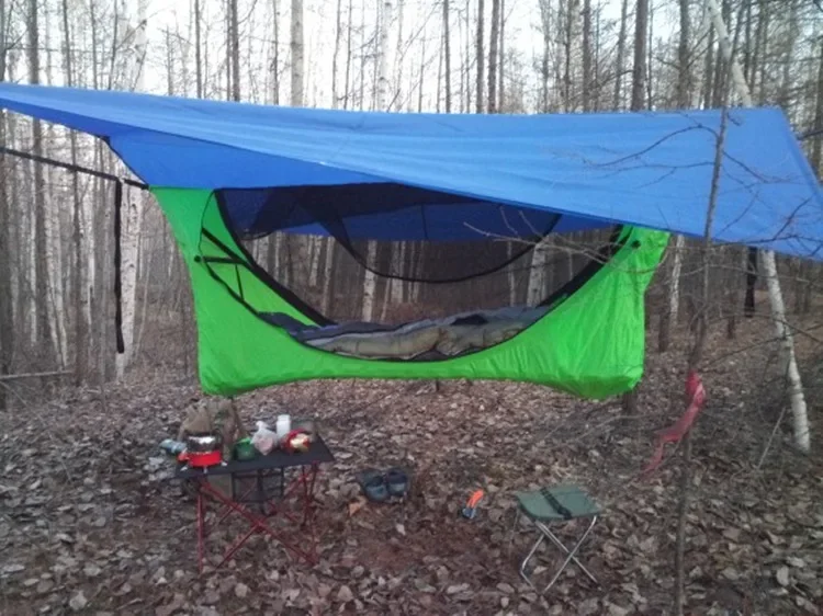 Camping wiszące hamaki dla dorosłych namiot meble ogrodowe huśtawka moskitiera wodoodporny hamak survivalowy z nadmuchiwaną matą baldachim