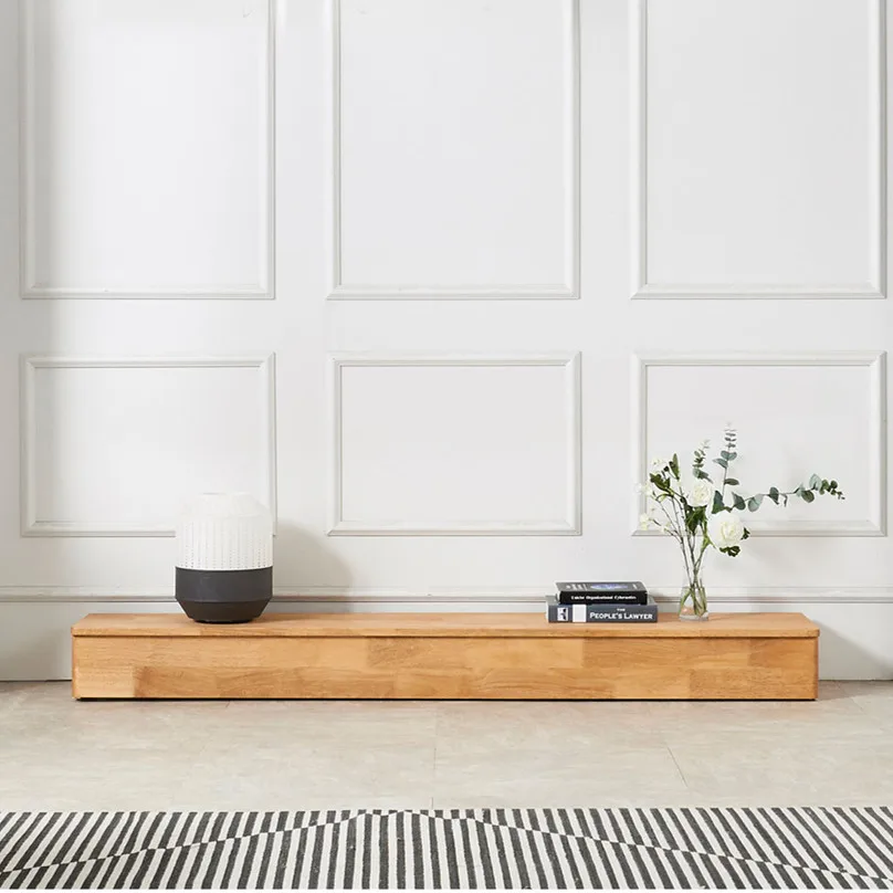 Nordic all-solid wood minimalist TV cabinet floor-to-ceiling modern simple living room small apartment low floor cabinet 2023 ne