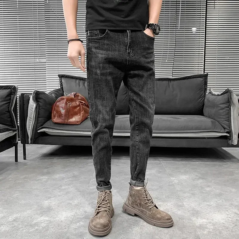 

Jeans for Men Large Size Trousers Tight Pipe Slim Fit Male Cowboy Pants Skinny Black Korean Fashion Classic Harajuku 2024 Luxury