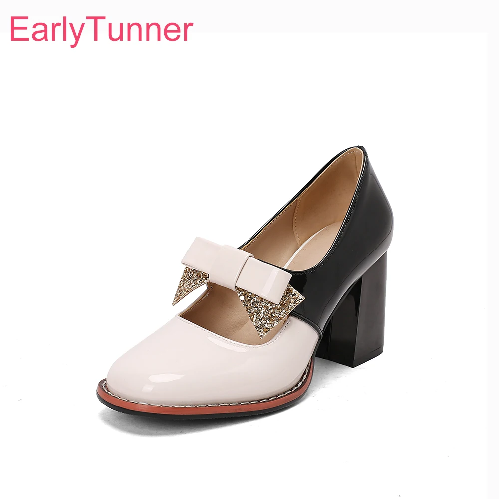 

Fashion Pink Women Pumps Square Toe High Block Heels Office Lady Mary Jane Shoes Small Large Plus Size 12 32 45 48