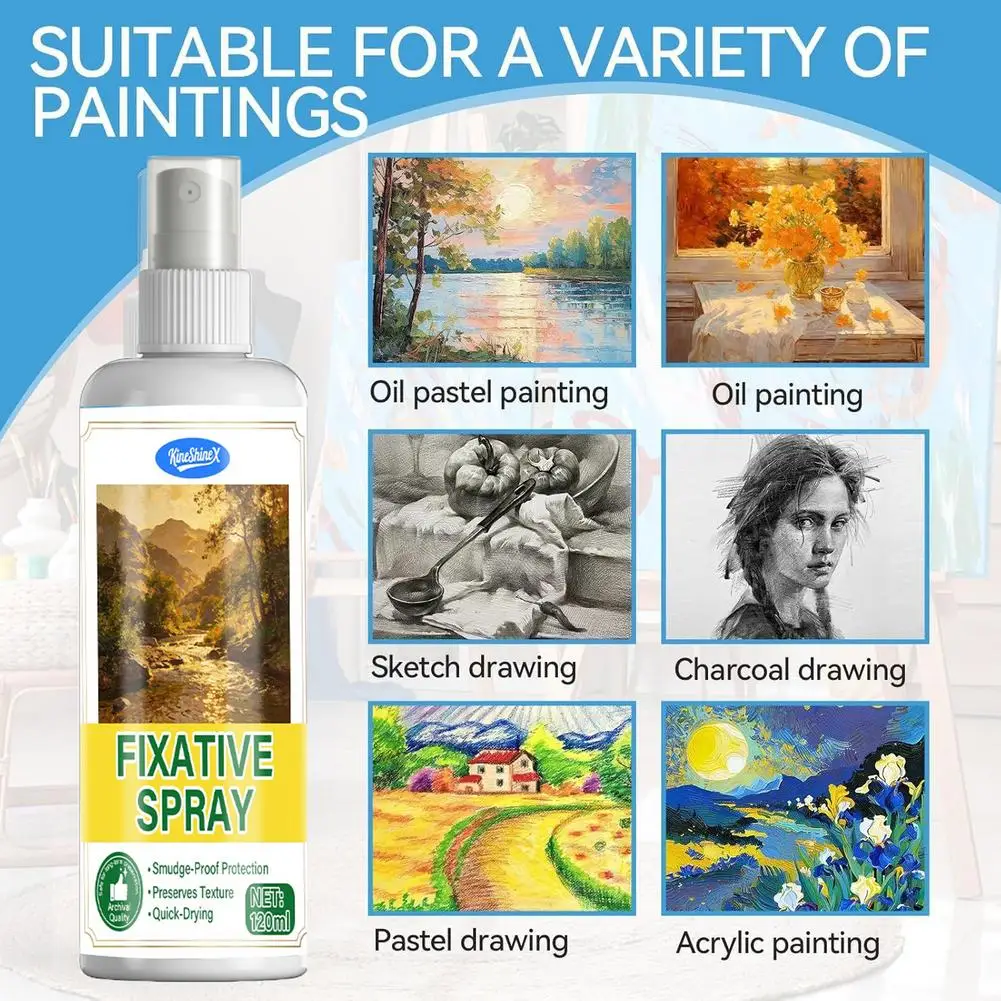 Matte Fixative Spray 120ml Art Sealer Quick Drying Smudge Proof Pencil Charcoal Pastel Watercolor Acrylic Oil Painting Varnish
