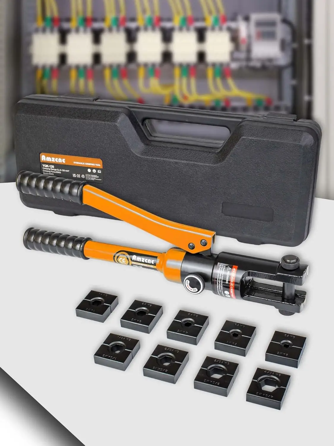 

Hydraulic Crimping Tool with 12T Force, 9 Die Pairs for US Cables (8AWG-4/0AWG) - Professional Battery Cable Crimper