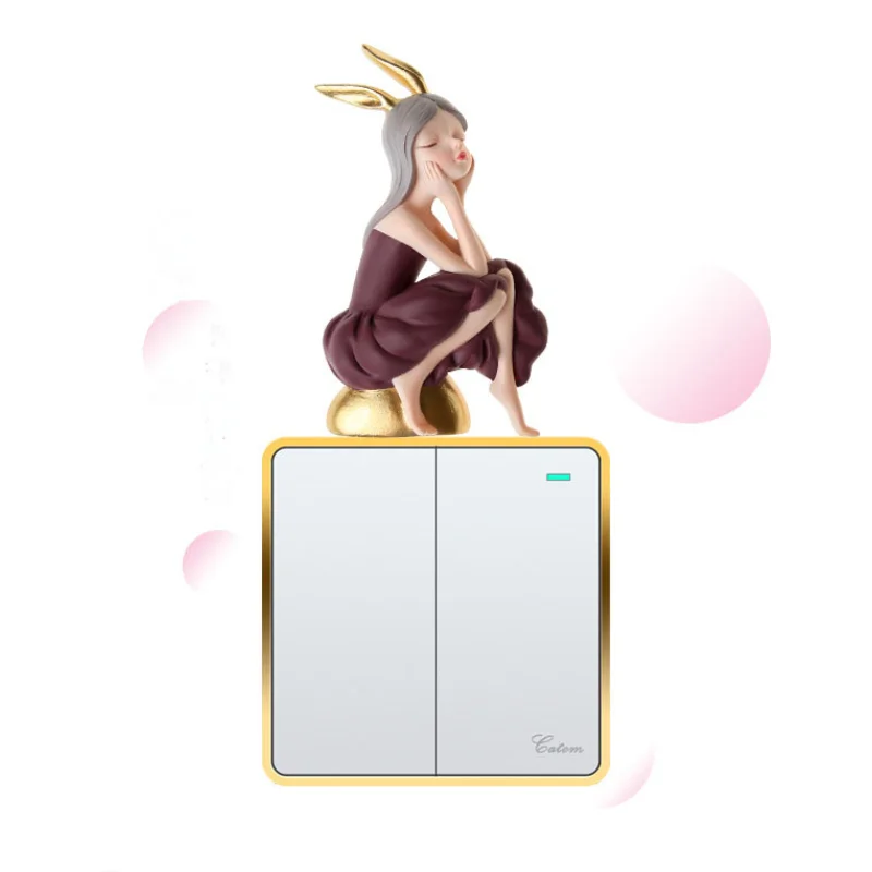 Socket Decoration Switch Wall Stickers 3D Stereo Cartoon Girl Resin Home Decoration Modern Wall Switch Protection Accessories