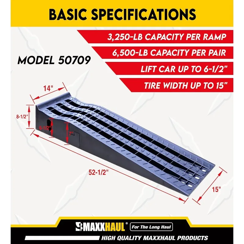 50709 Detachable Extendable Car Ramp Set, Portable Car Ramps With 3,250 lbs Maximum Weight Capacity Per Ramp 6,500 lbs image 2