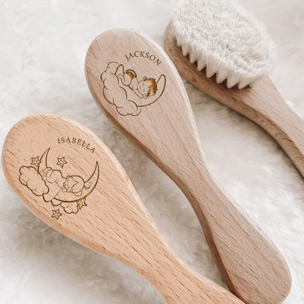 Personalized Custom Name Baby Hairbrushes Wooden Newborn Hair Brush  Infant Ideal Gift Birth/Baptism/Birthday Baby Shower Gifts