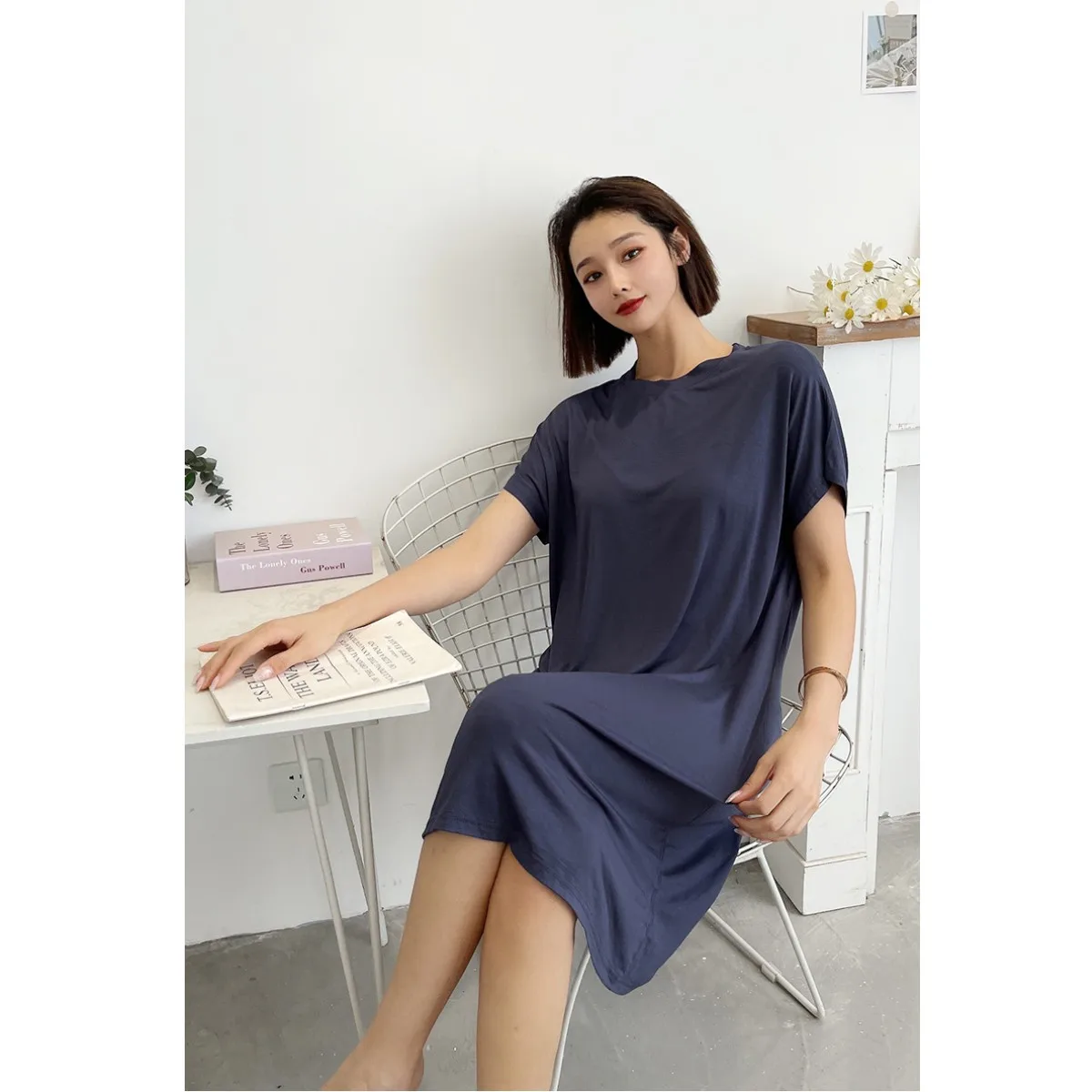 Summer Women's dress Causal Basic T shirt dresses O-Neck Short sleeves Modal A-Line sundress Simple plus size