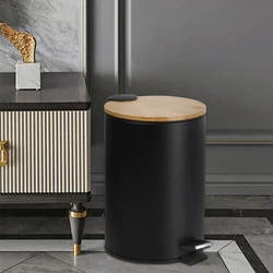 Black Luxury Trash Can Kitchen Bathroom Office Storage Living Room Garbage Waste Bins Basket with Lid Cleaning Organizer 5L