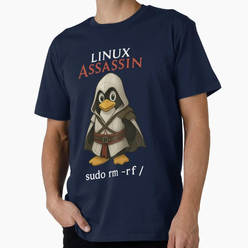 تي شيرت Linux Assassin Tux the Deadly Sysadmin هدية مضحكة تي شيرت مهندس برمجيات ملابس جرافيك مطور فكاهة قمصان كبيرة الحجم #2
